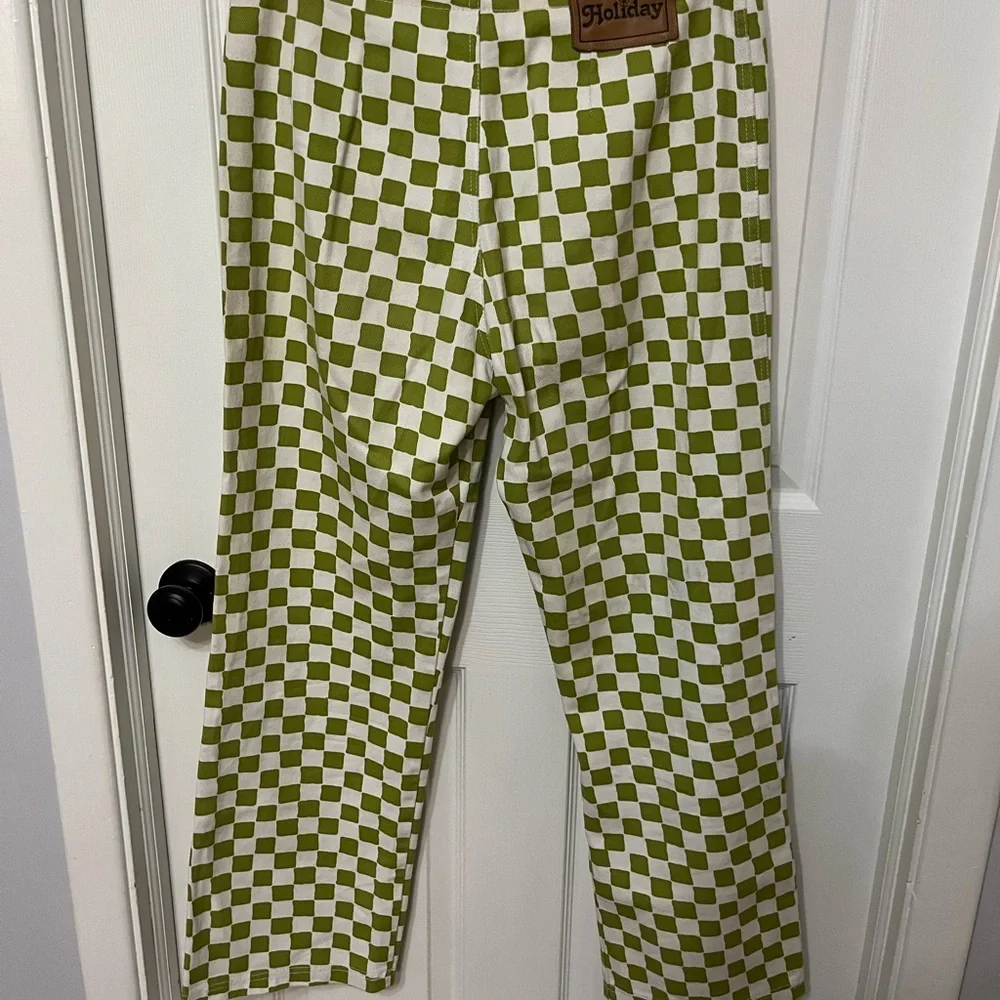 EMMA MULHOLLAND on Holiday Check Kokomo Pant Olive Zip Closure 100% Cotton  L‎